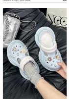 Nuevos zuecos de moda con bloques de color, cintura pequeña, para mujer, con suela gruesa, que aumentan la altura y antideslizantes. - details 5