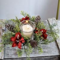 Corona de velas de flores artificiales, piña, 25CM, anillos de vela, suministros para fiestas, candelabro de hoja verde, corona, decoración navideña - details 2