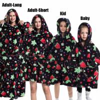 Manta de gran tamaño con capucha para adultos, conjunto de ropa de invierno de lana para la familia, dinosaurio, tiburón, Tigre, gris y rosa - details 20