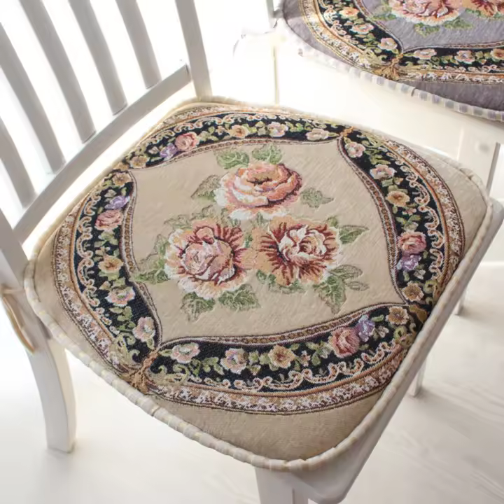 Cojín para silla de comedor de chenilla, tapete de asiento suave Vintage con patrón Floral, tapete para silla bordado desmontable, regalos de cumpleaños - 1