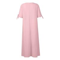 Elegante Vestido de Manga Corta con Cuello Redondo Color Sólido, Moda Casual con Bolsillos y Botones - details 13