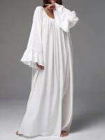 Parc Fee-vestidos informales holgados blancos para mujer, vestidos elegantes de manga larga o con cuello en U, vestido liso sencillo de talla grande para mujer 2025 - details 13
