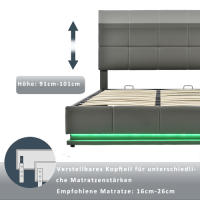 Cama de Almohada Tapizada 160 x 200cm LED, Rejilla Metálica, Caja de Cama, Doble Cama con Soporte de Cabeza Ajustable y Espacio de Almacenamiento Hidráulico Gris (Sin Colchón) - details 6