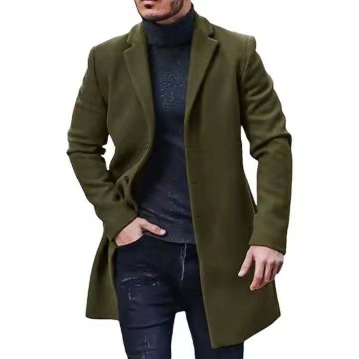 Chaqueta de lana de otoño e invierno, chaqueta casual de cuello redondo para hombre - 1