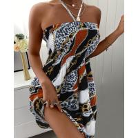 Vestido De Encaje Con Estampado Floral Para Mujer Cuello Haltera Estilo Vacacional Ajustable Talla Para Primavera Y Verano Ropa De Mujer - details 2