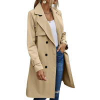 Abrigo de Trench de Moda Casual para Mujer con Cinturón Desmontable y Bolsillos Diseño de Cierre de Doble Botonadura Material Exterior de Poliéster Abrigo de Tren de Largo Medio para Otoño/Invierno - details 2