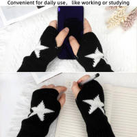 Guantes Térmicos de punto con diseño de estrella para mujer y hombre, manoplas informales de dedo abierto para conducir - details 6