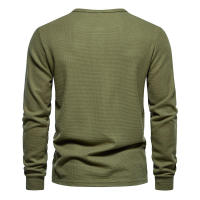 Camiseta de manga larga Henley para hombre, camisa básica transpirable con botones, informal, Color sólido, otoño - details 15