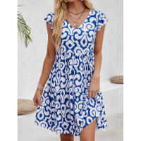 Vestido Casual Dulce Suelto 2025 para Mujer con Cuello en V y Estampado de Manga Corta Ropa de Mujer - details 0