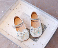 Zapatos de cuero para niñas pequeñas, calzado informal con encaje de mariposa, Princesa de cristal, dulce y Chic, planos y suaves para fiesta - details 5