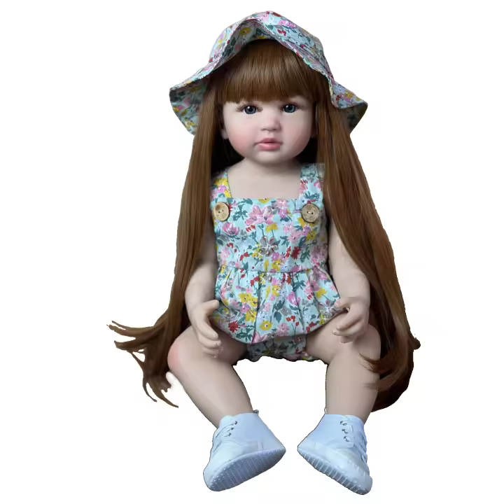 BZDOLL muñeca Reborn realista de 55 CM y 22 pulgadas, muñeco de bebé con cuerpo de silicona completo, bonito regalo de cumpleaños para niña, pelo marrón - 1