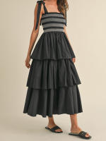 Nueva moda para mujer, vestido con hombros descubiertos, vestido de verano sin mangas con busto ahumado, vestido con volantes escalonados, vestido largo y fluido S M L - details 8