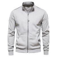 Primavera otoño cuello vertical cremallera manga larga sudadera versátil hombre deportivo color casual cardigan - details 0