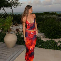 BUNO-Conjunto de 2 piezas con estampado Tie-Dye de gato extraño para mujer, moda Hipster Y2K, camisola elegante con cuello en V + faldas Maxi, ropa de calle a juego - details 24