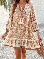 Vestido Corto Chic con Estampado Bohemio Cuello en V, Ajuste Suelto, Viscosa para Mujeres - details 15