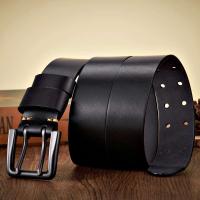 Cinturón informal de piel de vaca auténtica de 4,3 cm de ancho y grueso para hombre, hebilla doble, correa de negocios para jeans - details 3
