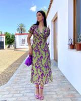 Vestido Largo con Cuello en V para mujer, traje Elegante de Manga corta, Moda de Verano - details 18