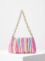 Bolso de hombro tejido Vintage, bolsa de nube plisada, bolso de cadena de Metal, monedero de paja para vacaciones de estilo playero - details 0