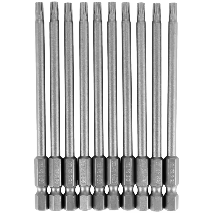Puntas de destornillador de seguridad T20 Torx, vástago hexagonal de 100 pulgadas, 10 piezas, 1/4mm de longitud, color gris plateado - 1