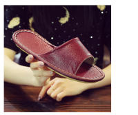 Casa antideslizante fondo suave salón de belleza piso de madera interior color sólido zapatillas de cuero para hombres y mujeres - details 40