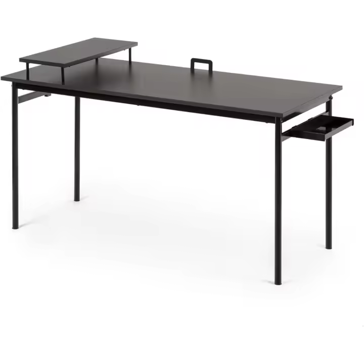 Tresa 140 נ60 cm, escritorio negro de metal con almacenamiento y soporte para monitor, Escritorio con acabado espresso, Mesa para ordenador, Montaje sencillo - 1