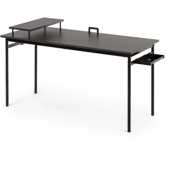 Tresa 140 נ60 cm, escritorio negro de metal con almacenamiento y soporte para monitor, Escritorio con acabado espresso, Mesa para ordenador, Montaje sencillo - 1