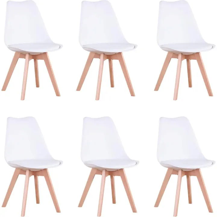 Cocina Nórdica, Patas de Madera de Haya, Asiento Tapizado, Sillas Escandinavia para Salón,Blanco - 1