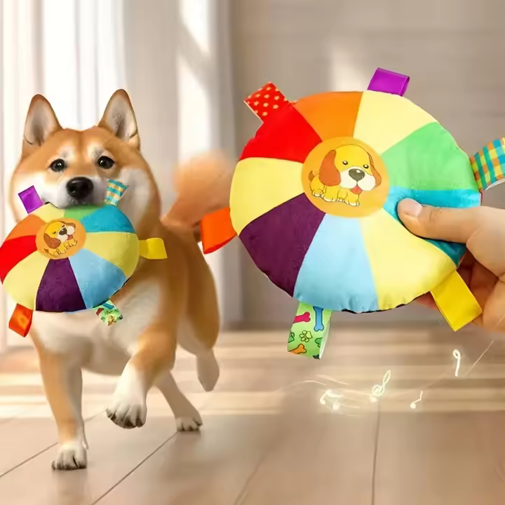 Juguete Interactivo de Peluche con Disco Volador para Perros Juguete Duradero para Masticar con Sonido para Todas las Razas Juguete Chirriante para Entrenar y Juegar - 1