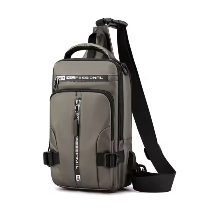Bolso de pecho para hombre con múltiples bolsillos a la moda, bolso de mensajes deportivo de tela Oxford con carga USB, bolso cruzado multifunción de Color sólido para niños - 1