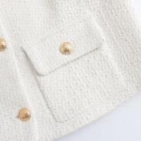Chaqueta de Tweed con Punto de Volteo Primaveral Abrigo Corto de Cuello Redondo de Una Sola Brecha para Damas Top de Moda - details 14