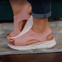 Sandalias de cuña con punta abierta para Mujer, zapatos informales ligeros con plataforma de pescado de malla, verano 2024 - details 2