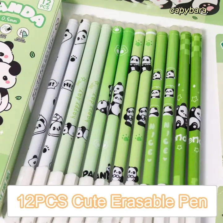 Bolígrafo borrable de capibara con dibujos animados, bolígrafo borrable de Panda estético Kawaii, tinta azul, bolígrafo de Gel para estudiantes de 0,5mm, suministro de escritura, 12 Uds. - 1