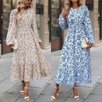 Otoño e Invierno nuevo vestido estampado de cuello redondo de manga larga con borde de volantes para mujer - details 1