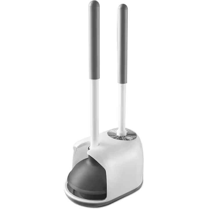 Juego de desatascador y cepillo de inodoro 2 en 1 con soporte para Herramientas de limpieza de baño, Combo con soporte Caddy - 1