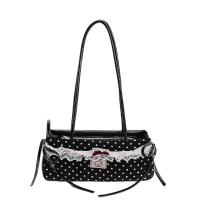 Bolso de mano francés dulce que combina con todo, bolso de mano con lazo de gran capacidad, bolsos para axilas de lunares, bolso de hombro de PU de encaje de estilo coreano, escuela - details 1