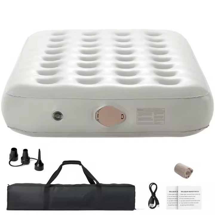 SucceBuy Colchón de aire doble con marco - Colchón inflable con bomba y estuche de transporte con ruedas, inflado rápido (2 minutos), cama de aire de apoyo para el hogar, invitados y camping - 1