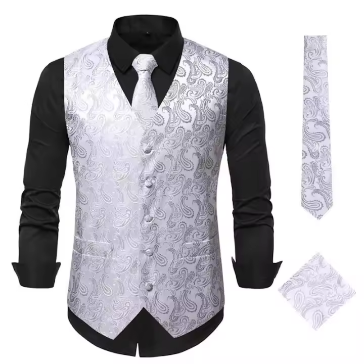 Elegante Chaleco Sin Mangas Vintage para Hombre Traje Formal con Corbata, Gemelos y Pañuelo para Boda Fi - 1