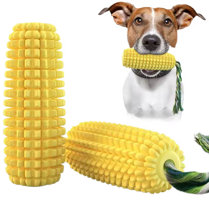 Suministros para mascotas, limpieza de dientes, juguete para masticar para perros de maíz, resuelve el aburrimiento, juguete para masticar duradero, juguetes indestructibles amarillos para mascotas - 1