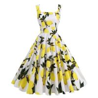 Vintage Spaghetti Straps ral Print Holiday Sin mangas Años 50 Fiesta en la playa Estilo Hepburn Verano Swing Flare Tea Vestido casual - details 2