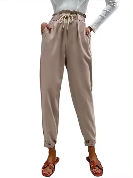 Pantalones mbshell sueltos clásicos de lino para mujer, cintura alta, lisos, primavera y otoño, novedad - 1