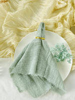 Servilletas de boda de algodón de gasa, 10 Uds., 32x32cm, reutilizables, con adorno verde, toalla de té, servilletas rústicas Retro con rebabas para decoración de mesa de fiesta - details 4