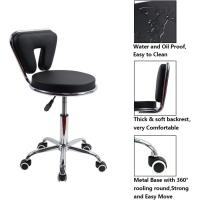Cuero con Respaldo bajo PU cojín Morno Ajustable en Altura Silla Ruedas para Oficina en casa (Negro) - details 3