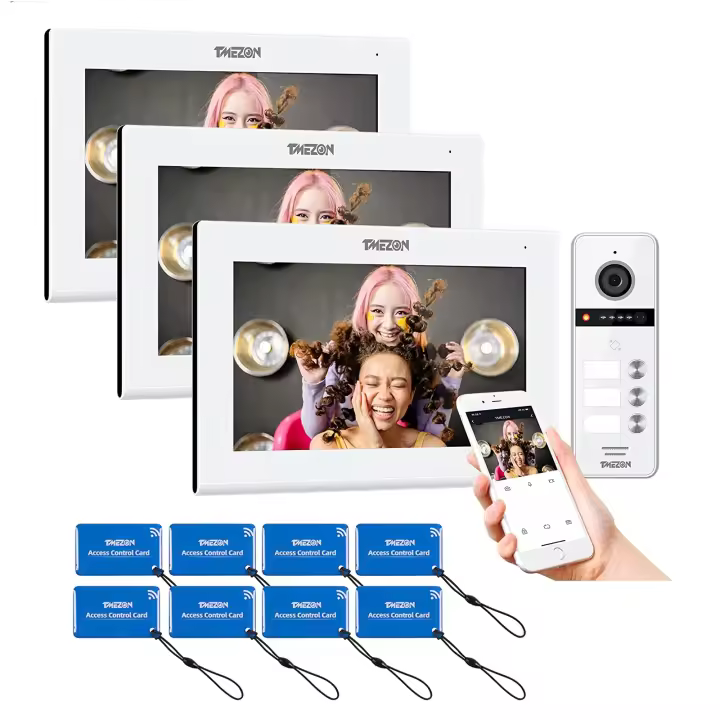 TMEZON 1080P WiFi IP Videoportero Sistema de intercomunicación,1 * 7 zoll Monitor de Pantalla táctil y Timbre con Cable, Desbloqueo por Deslizamiento de aplicación/Tarjeta,Instantánea/Grabación - 1