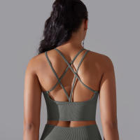Hamidou-Sujetador de Yoga sin costuras para mujer, sostén deportivo de alto impacto entrecruzado, a prueba de golpes, Top corto, transpirable, antisudor - details 44