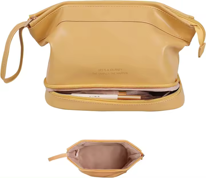 Bolsa de cosméticos de viaje de gran capacidad, bolsas de cosméticos de doble capa - 1