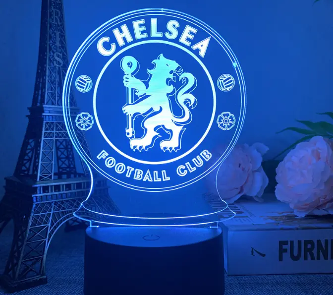 Lámpara de Escritorio de Fútbol Ilusión 3D LED Lámpara Madrid Barcelona Control Remoto 16 Colores - 1