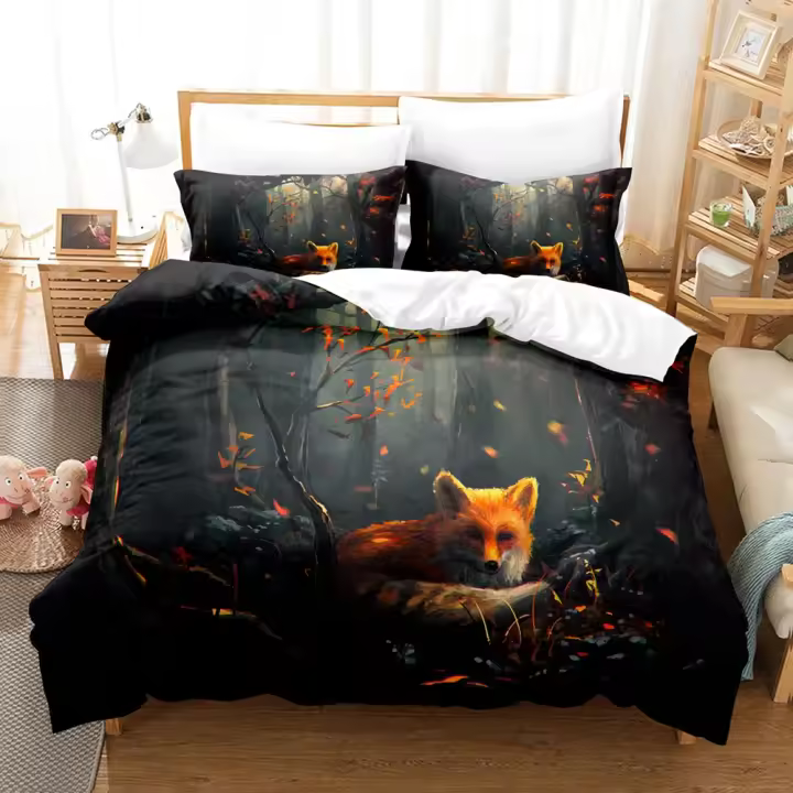Juego de ropa de cama 3D The Fox, juego de funda de edredón con funda de almohada, ropa de cama doble completa, Queen y King - 1