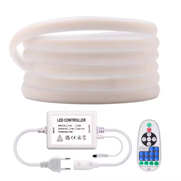Tira de luces LED COB de neón, cinta impermeable para iluminación del hogar, cocina, 220V, enchufe europeo, 288LED/m CRI RA90, lámpara Flexible para exteriores - 1