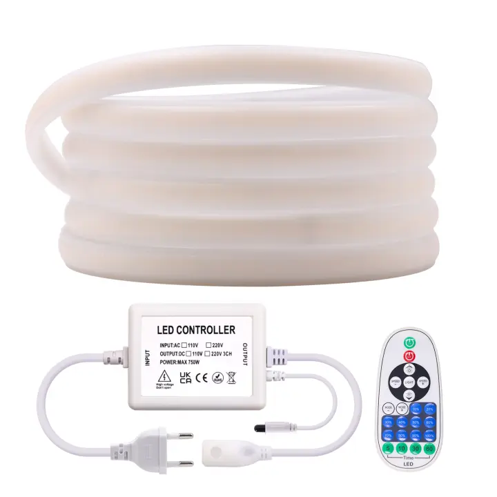 Tira de luces LED COB de neón, cinta impermeable para iluminación del hogar, cocina, 220V, enchufe europeo, 288LED/m CRI RA90, lámpara Flexible para exteriores - 1
