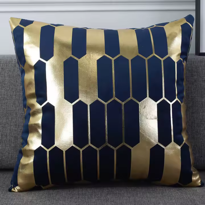 Fundas de Almohada de Terciopelo Dorado con Patrón de Geometría Diseño de Hoja de Ginkgo y Tijeras de Zebra Decoración Moderna para el Hogar - 1